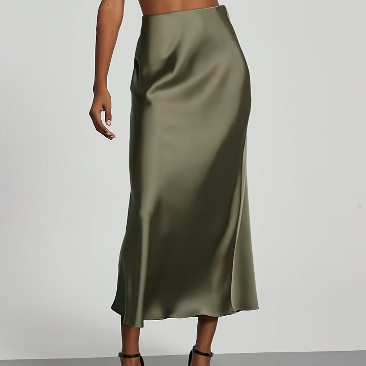 Women's High-Waist Satin Midi Skirt