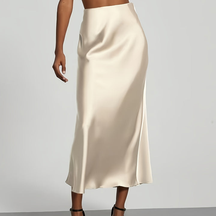Women's High-Waist Satin Midi Skirt