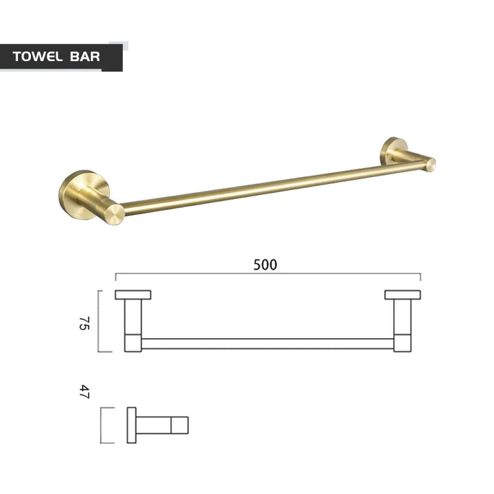 Brushed Gold Wall-Mounted Towel Bar & Bathroom Accessories Kit