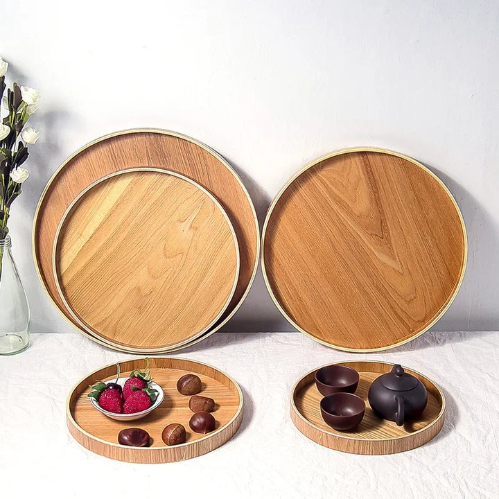 Japanese Style Round Wooden Serving Tray