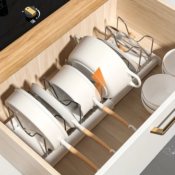 Expandable Kitchen Cabinet Pot Organizer Rack – Adjustable Divider for Pots & Pans