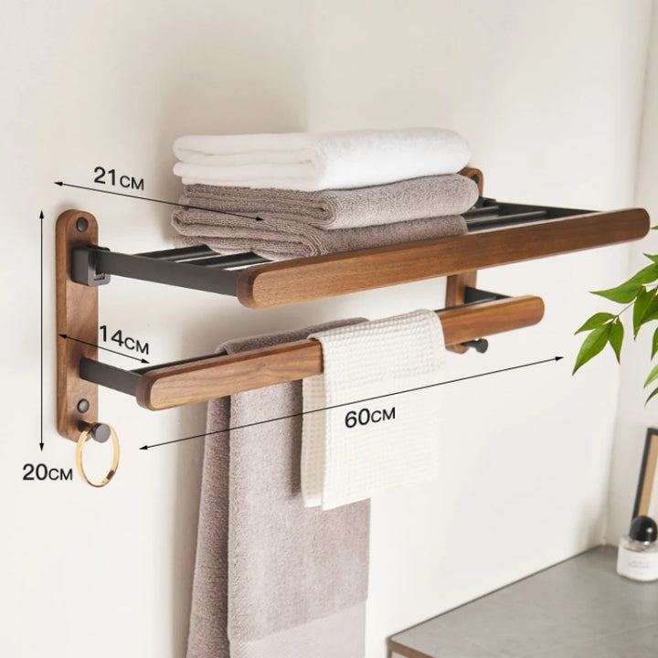 Walnut Towel Rack – Wall-Mounted Bathroom Storage Organizer