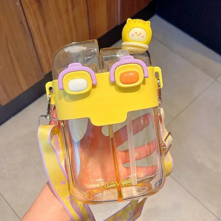 Kids Water Bottle with Straw and Split Compartment
